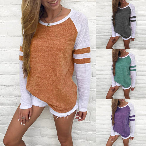 Women Long Sleeve Splice Tops