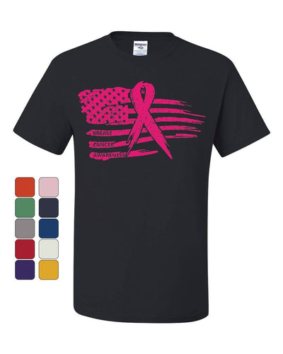 Pink Ribbon Flag T-Shirt Cancer Awareness Hope Survivor Tee Shirt