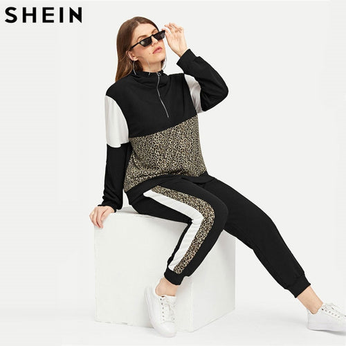 SHEIN Womens Plus Size Leopard Print Tee&Pants Set