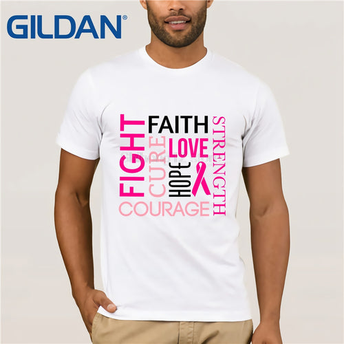 GILDAN Fight Cancer Fight Tshirt FAITH LOVE HOPE Pink Ribbon