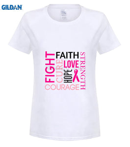 GILDAN Fight Cancer Fight Tshirt FAITH LOVE HOPE Pink Ribbon